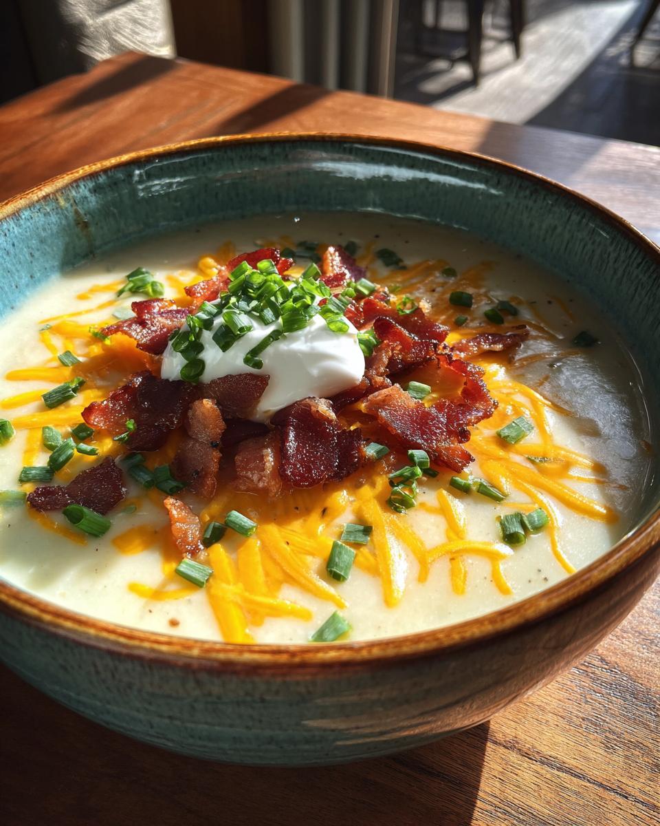 potato soup with sharp cheddar and sour cream - detail 1